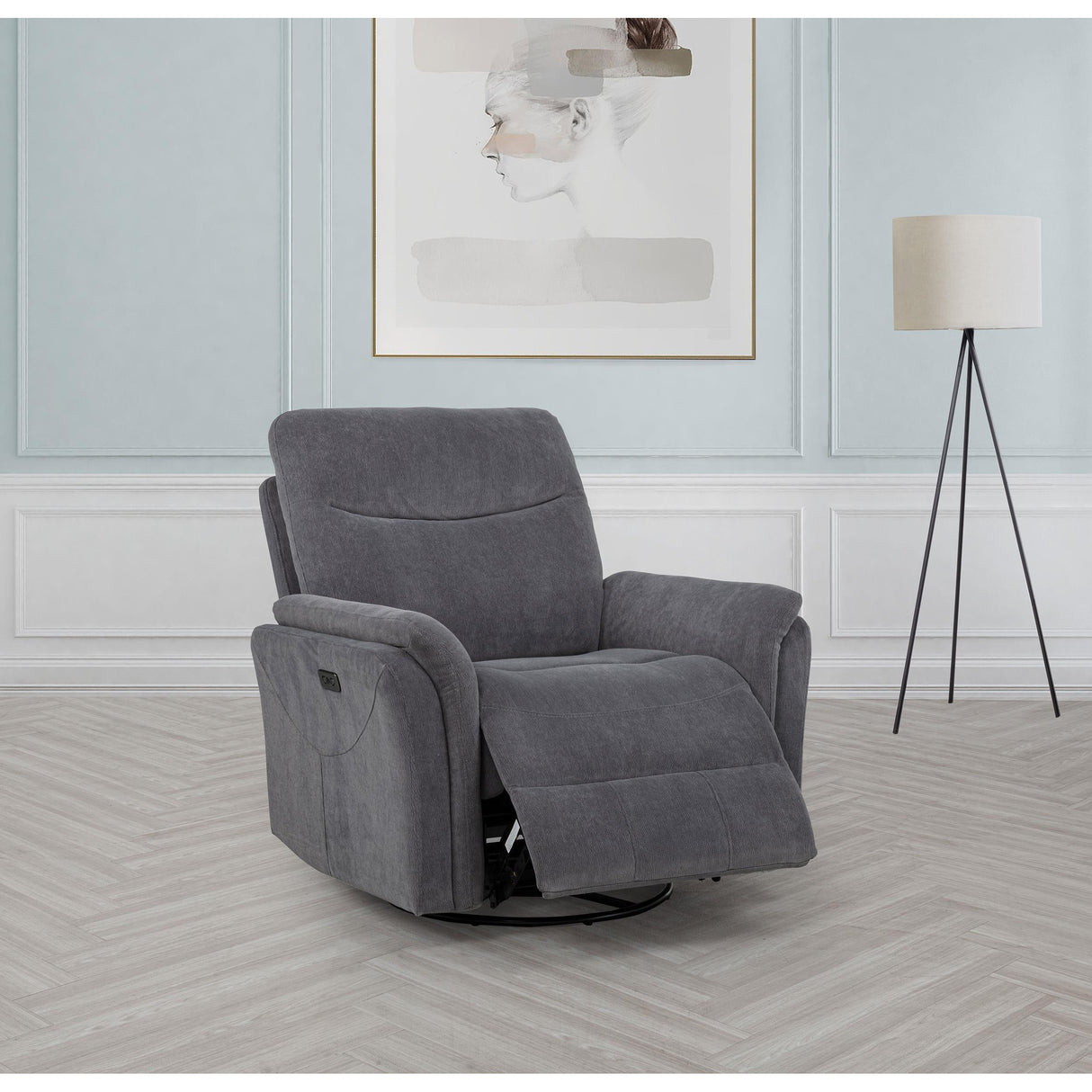 Coaster Furniture Adler 610443P Upholstered Power Swivel Glider Recliner - Charcoal Grey IMAGE 5