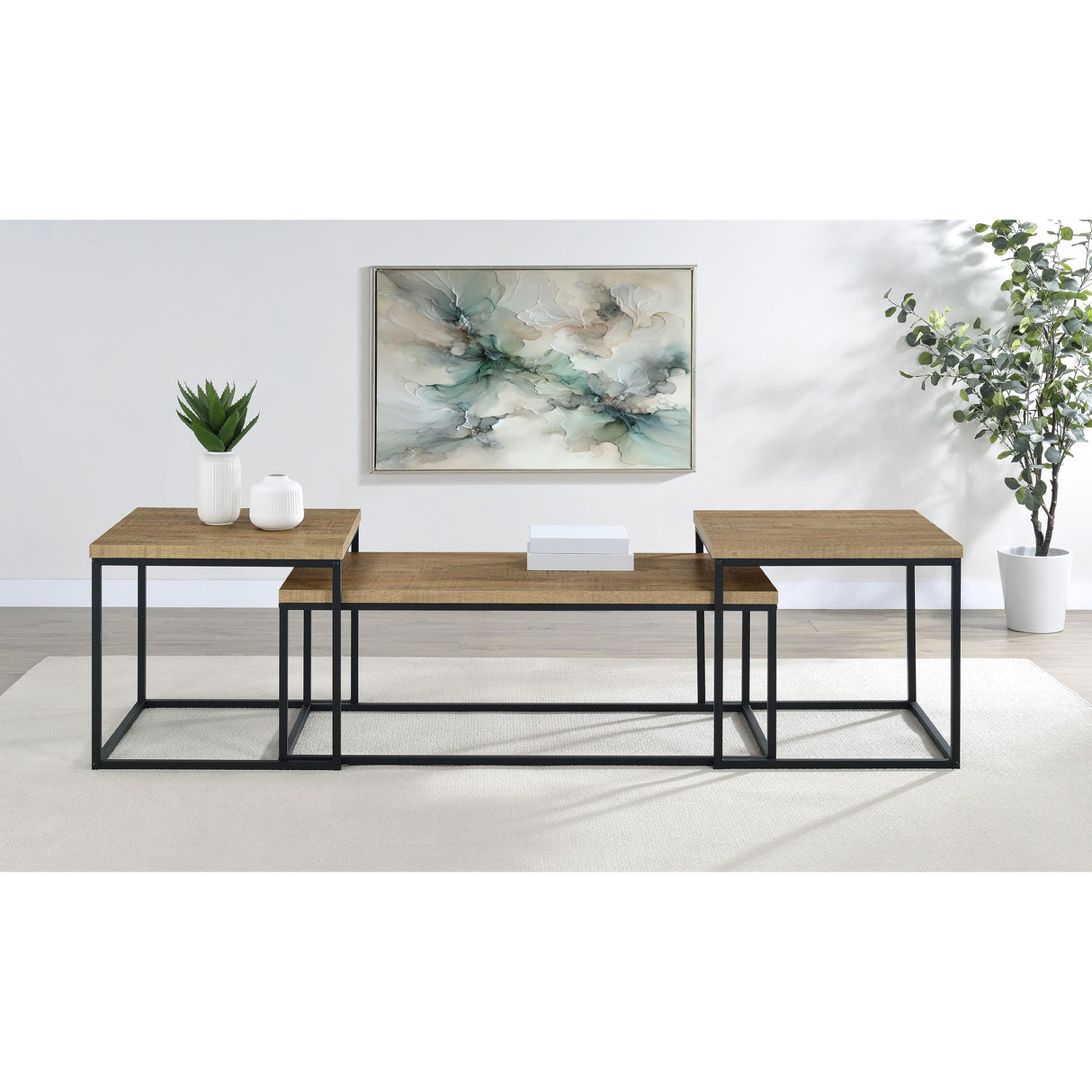 Coaster Furniture Straden 700144 3-piece Engineered Wood Coffee Table Set - Mango/Black IMAGE 5