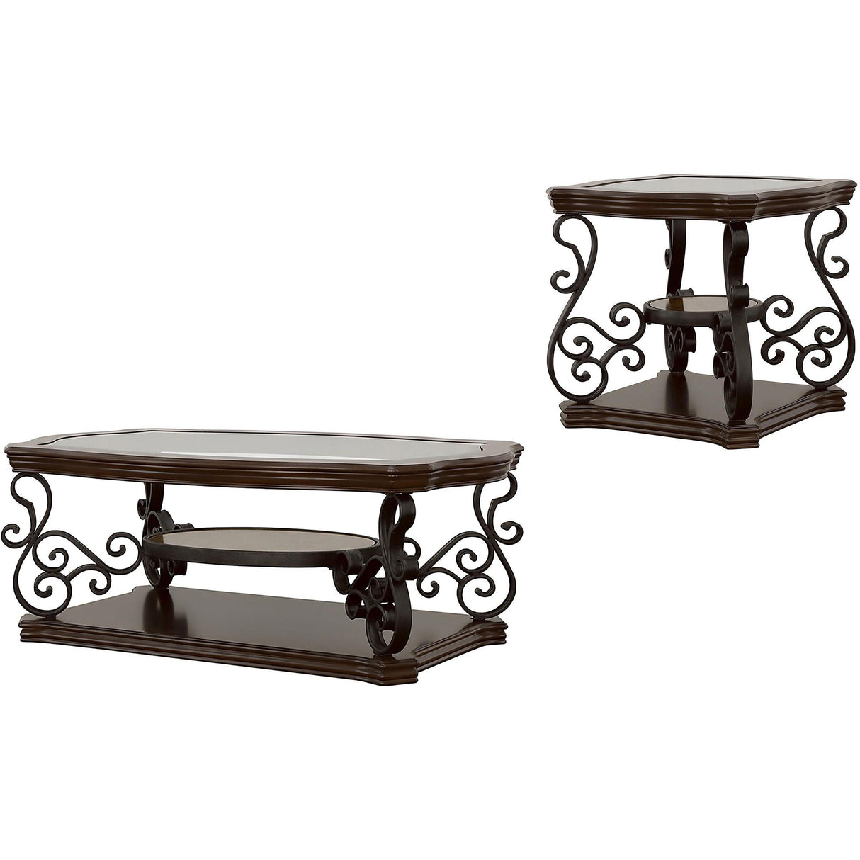 Coaster Furniture Laney 702448-S2 2-piece Glass Top Coffee and End Table Set - Dark Merlot IMAGE 1