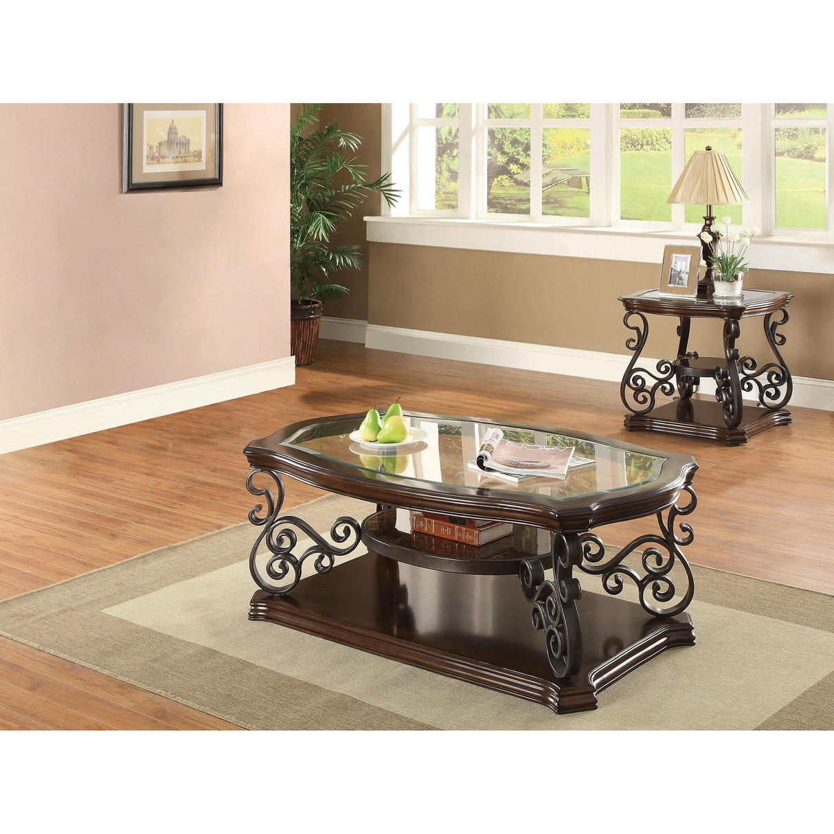 Coaster Furniture Laney 702448-S2 2-piece Glass Top Coffee and End Table Set - Dark Merlot IMAGE 2