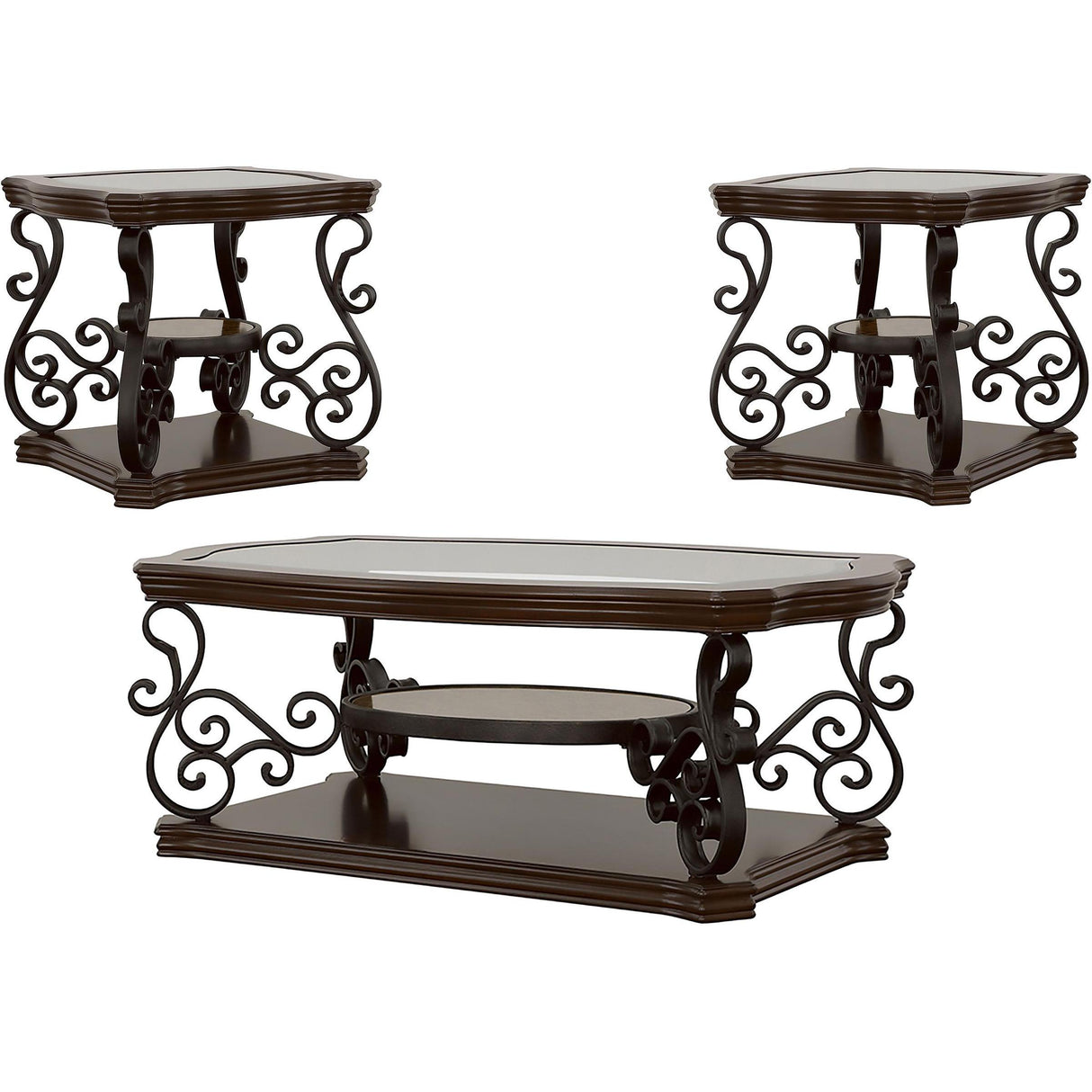 Coaster Furniture Laney 702448-S3 3-piece Glass Top Coffee and End Table Set - Dark Merlot IMAGE 1
