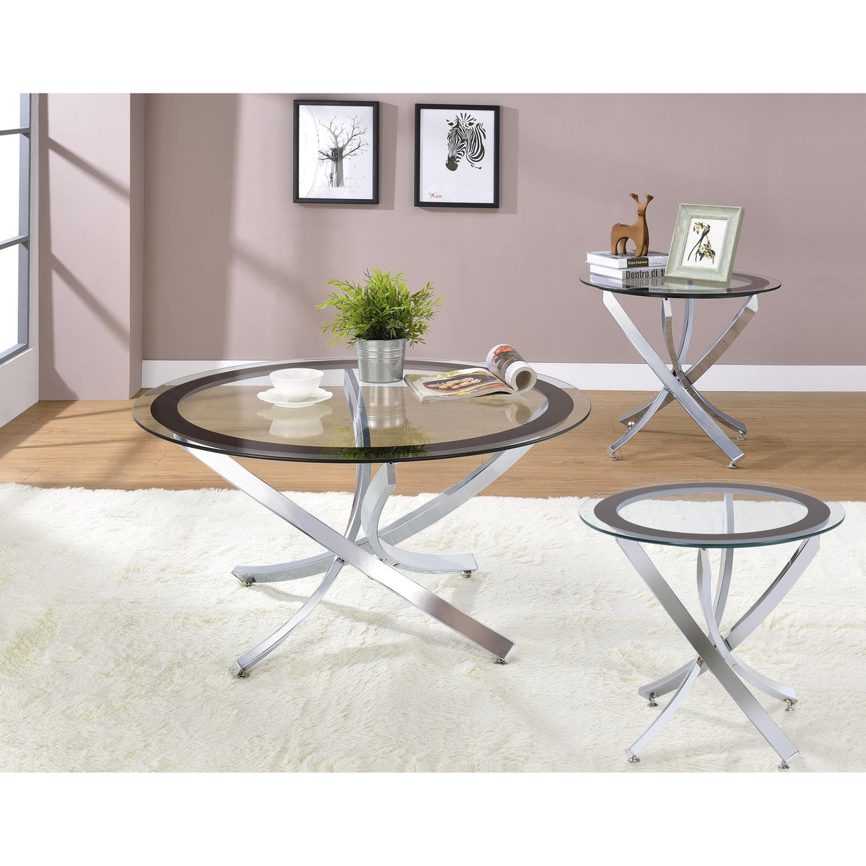 Coaster Furniture Brooke 702588-S3 3-piece Round Coffee and End Table Set - Chrome IMAGE 6