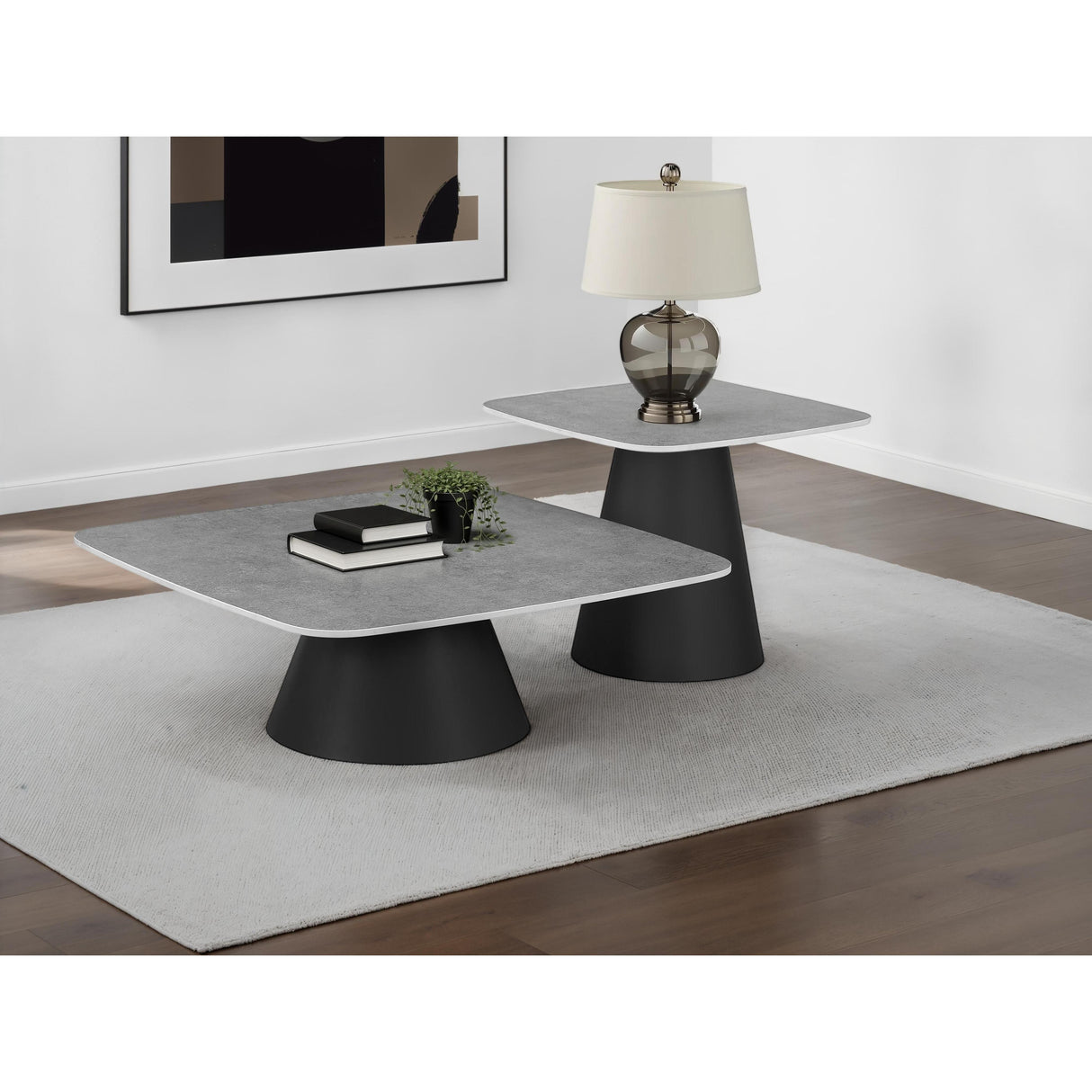 Coaster Furniture Eason 703500 2-piece Cocktail Coffee Table Set - Concrete/Black IMAGE 2