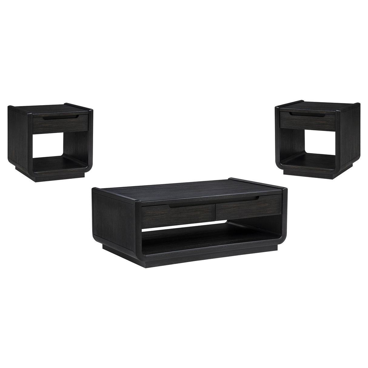 Coaster Furniture Leandro 704638-S3 3-piece Wood Coffee and End Table Set - Burnished Black IMAGE 1