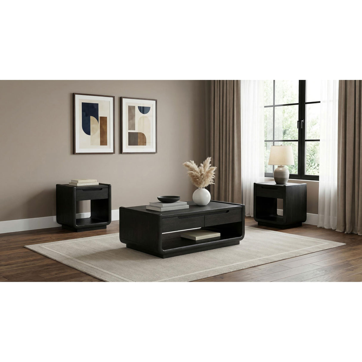 Coaster Furniture Leandro 704638-S3 3-piece Wood Coffee and End Table Set - Burnished Black IMAGE 2