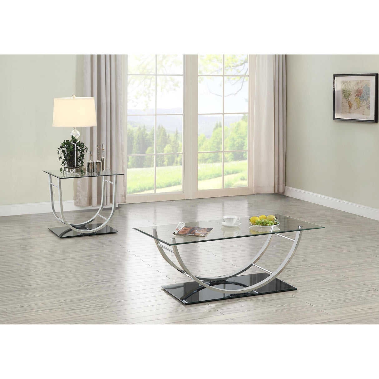 Coaster Furniture Danville 704988-S2 2-piece Glass Top Coffee and End Table Set - Chrome IMAGE 2