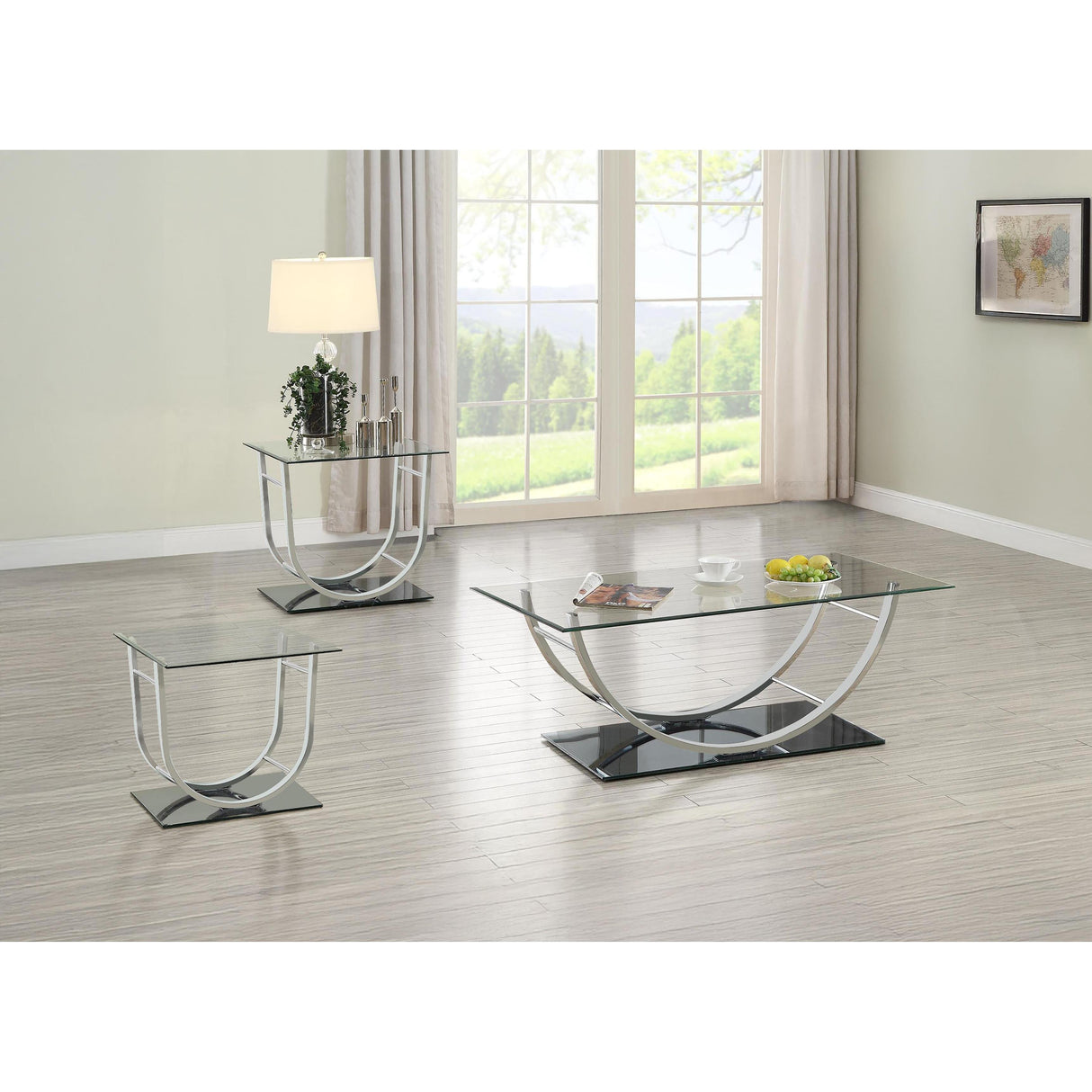 Coaster Furniture Danville 704988-S3 3-piece Glass Top Coffee and End Table Set - Chrome IMAGE 2