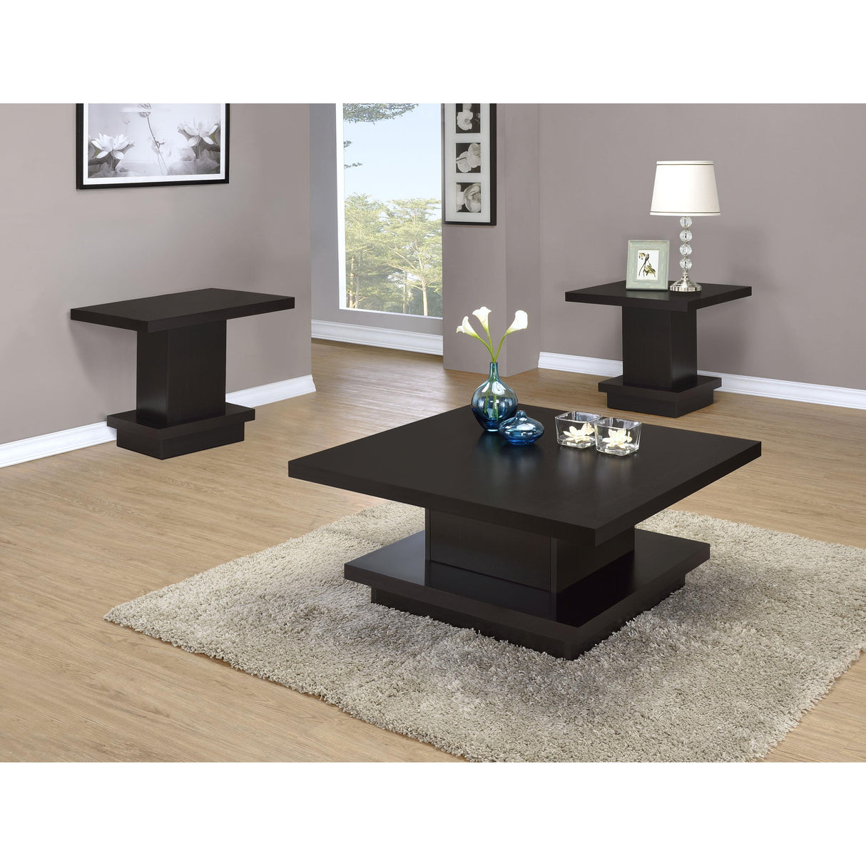 Coaster Furniture Reston 705168-S3 3-piece Square Coffee and End Table Set - Cappuccino IMAGE 2