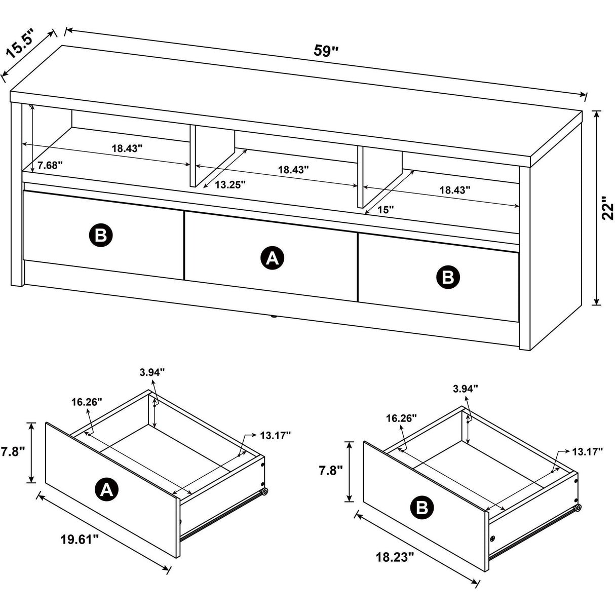 Coaster Furniture Rutland 705802 59-inch 3-drawer TV Stand Media Console - Black IMAGE 11