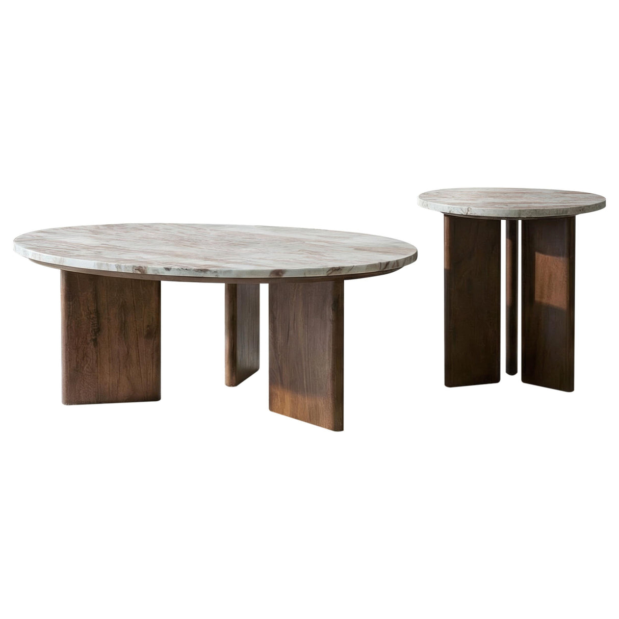 Coaster Furniture Jenna 706168-S2 2-piece Round Marble Top Coffee Table Set - Brown IMAGE 1
