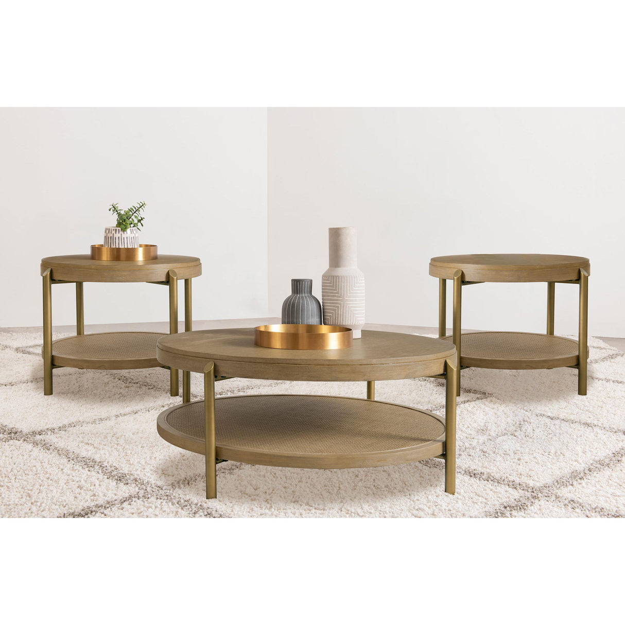 Coaster Furniture Arini 706188-S3 3-piece Round Coffee and End Table Set - Sand Wash IMAGE 2