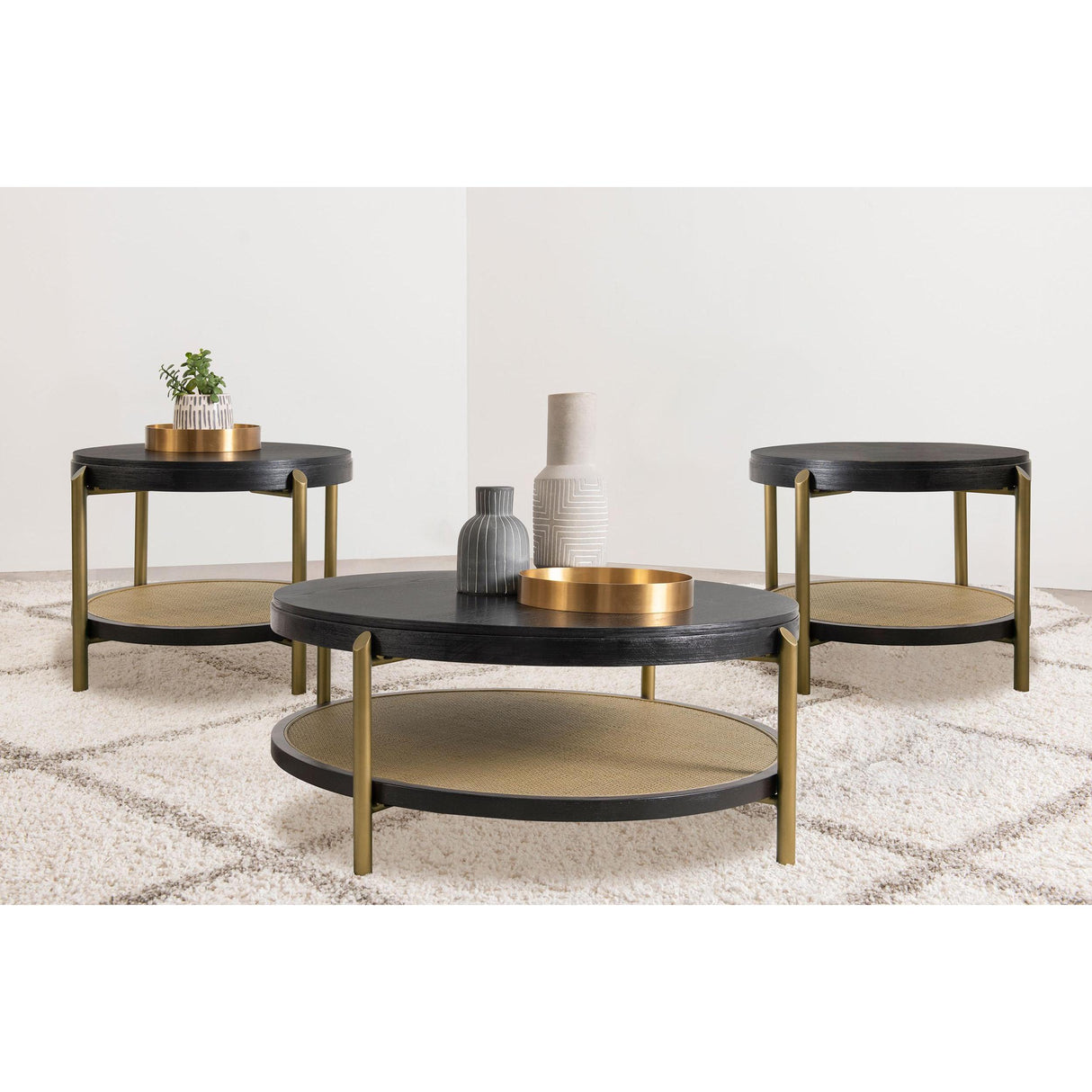 Coaster Furniture Arini 706198-S3 3-piece Round Coffee and End Table Set - Black IMAGE 2