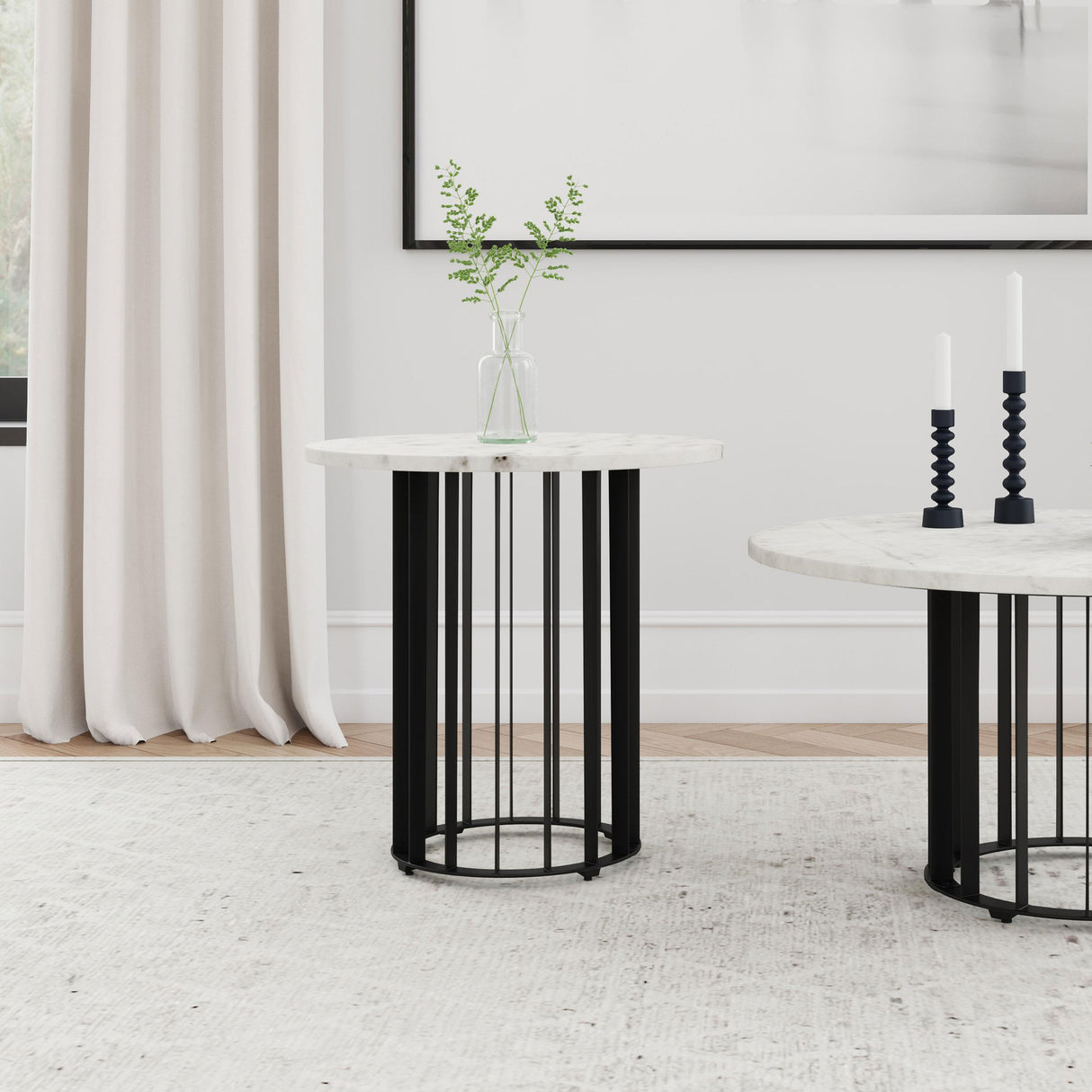 Coaster Furniture Haven 706207 Round Genuine White Marble Top Side Table - Black IMAGE 3