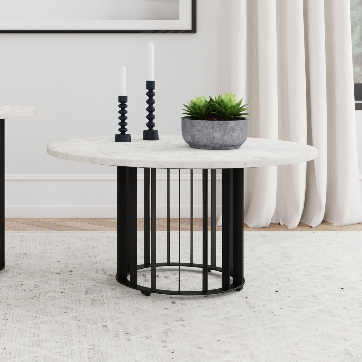 Coaster Furniture Haven 706208 Round Genuine White Marble Top Coffee Table - Black IMAGE 5
