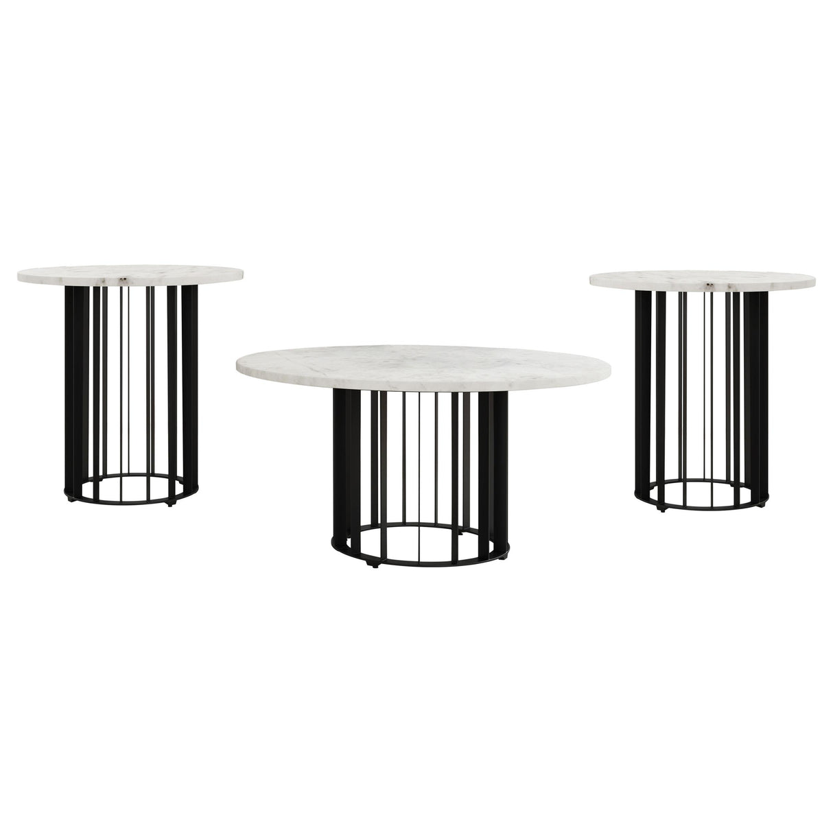 Coaster Furniture Haven 706208-S3 3-piece Round Marble Coffee and End Table Set - Black IMAGE 1