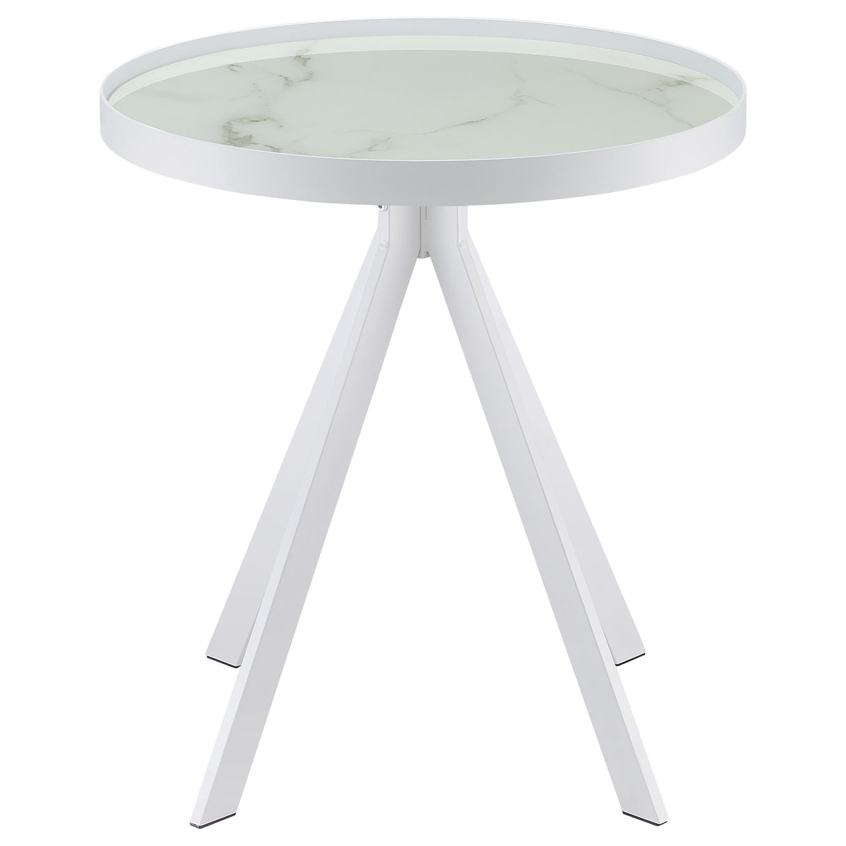 Coaster Furniture Briggs 706257 Round Marble Printed Glass Top Side Table - White IMAGE 3