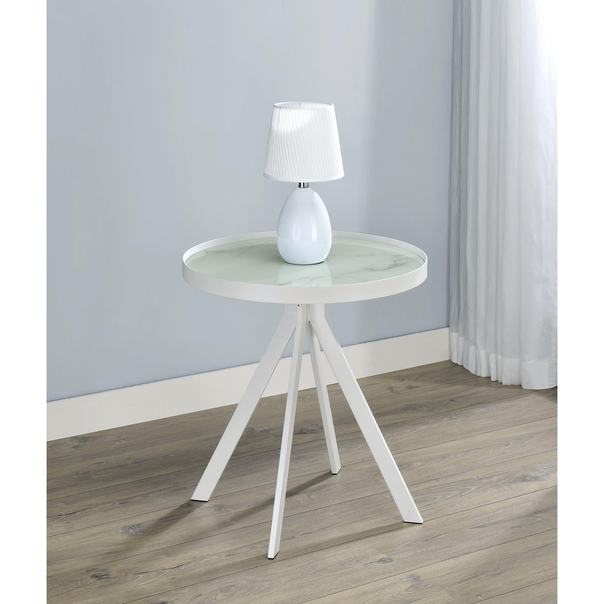Coaster Furniture Briggs 706257 Round Marble Printed Glass Top Side Table - White IMAGE 6