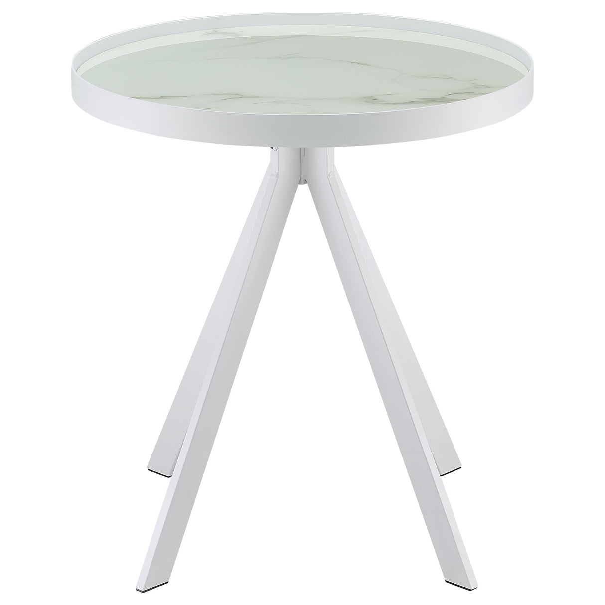 Coaster Furniture Briggs 706257 Round Marble Printed Glass Top Side Table - White IMAGE 9