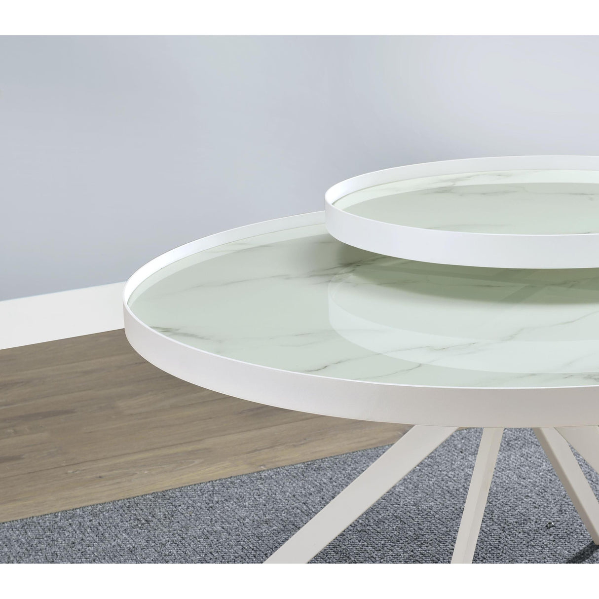 Coaster Furniture Briggs 706258 Round Marble Printed Glass Top Coffee Table - White IMAGE 11
