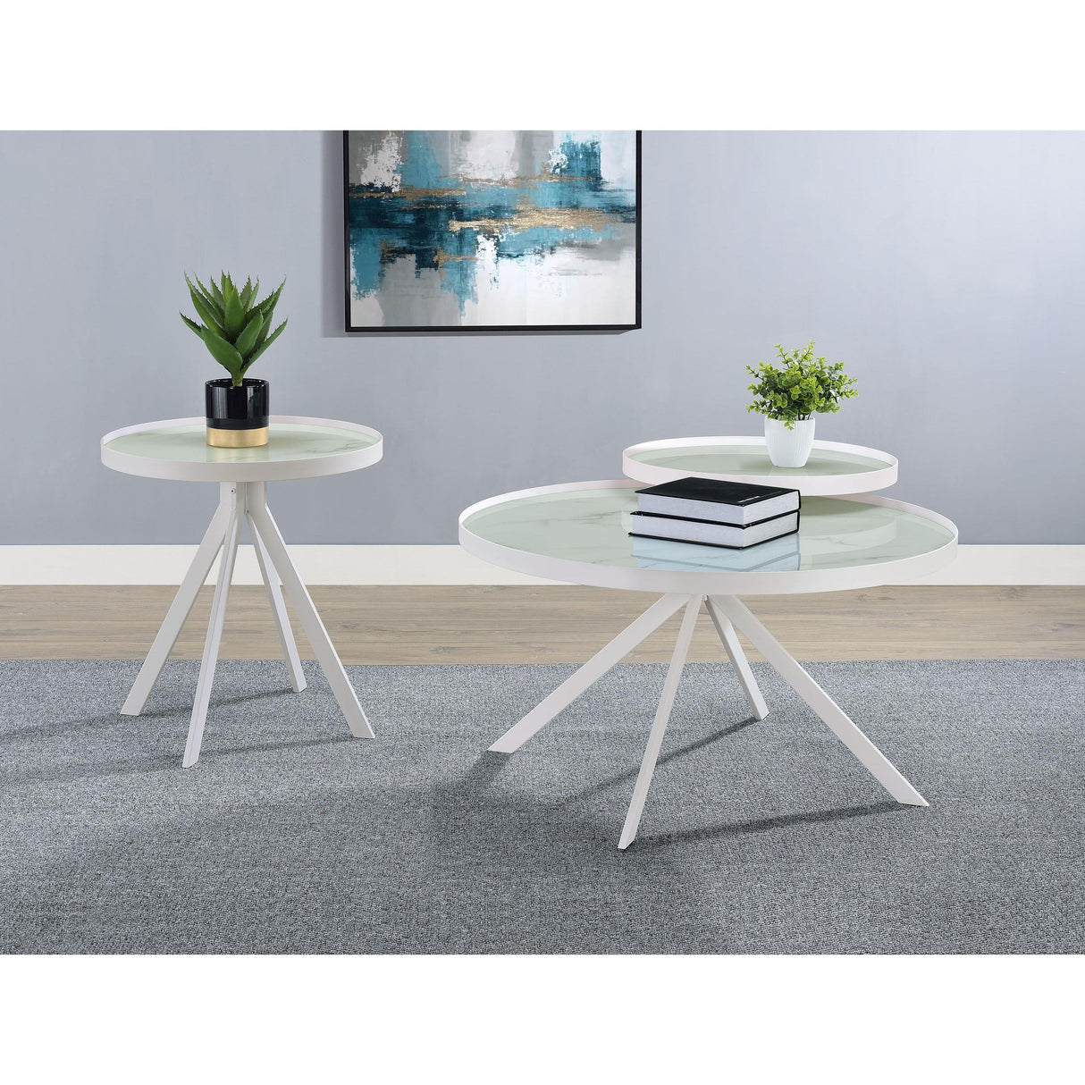 Coaster Furniture Briggs 706258 Round Marble Printed Glass Top Coffee Table - White IMAGE 14