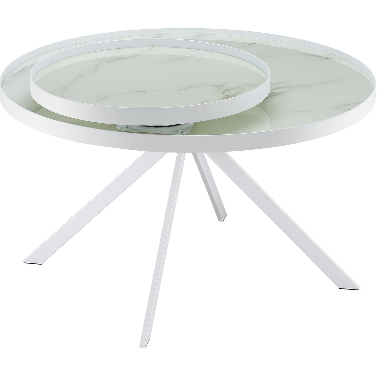 Coaster Furniture Briggs 706258 Round Marble Printed Glass Top Coffee Table - White IMAGE 7