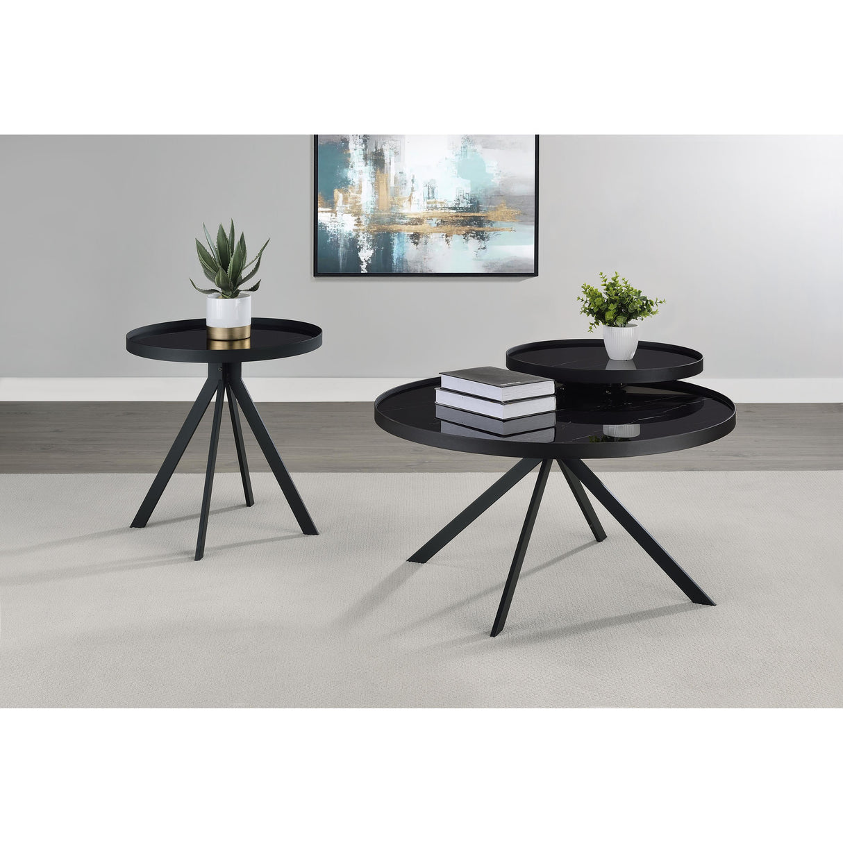 Coaster Furniture Briggs 706267 Round Marble Printed Glass Top End Table - Black IMAGE 11