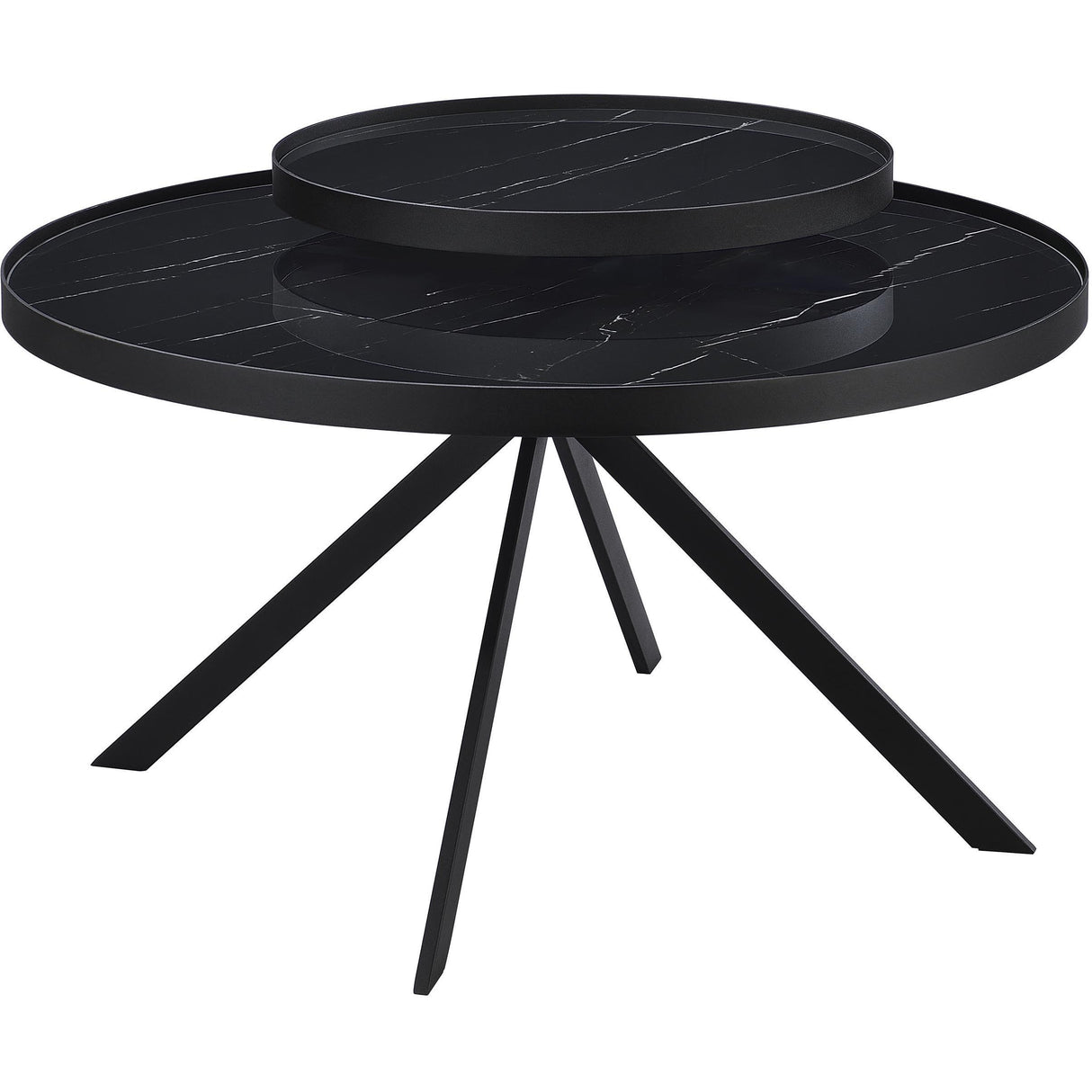 Coaster Furniture Briggs 706268 Round Marble Printed Glass Top Coffee Table - Black IMAGE 1