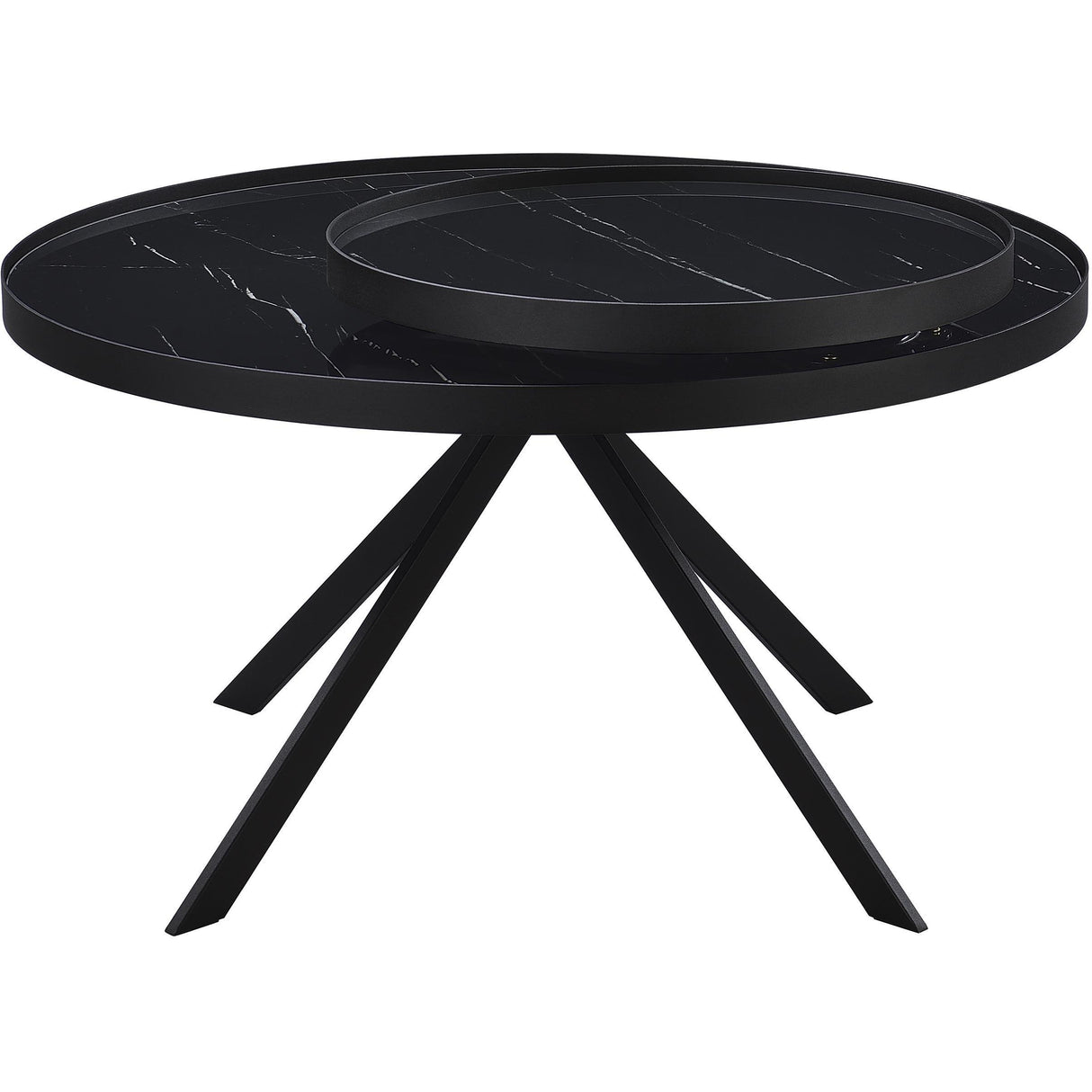 Coaster Furniture Briggs 706268 Round Marble Printed Glass Top Coffee Table - Black IMAGE 6