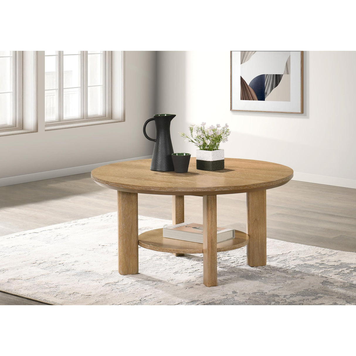 Coaster Furniture Ottowa 706298 36-inch Round Wood Coffee Table - Light Oak IMAGE 3