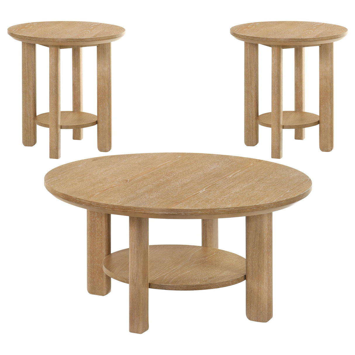Coaster Furniture Ottowa 706298-S3 3-piece Round Wood Coffee Table Set - Light Oak IMAGE 1