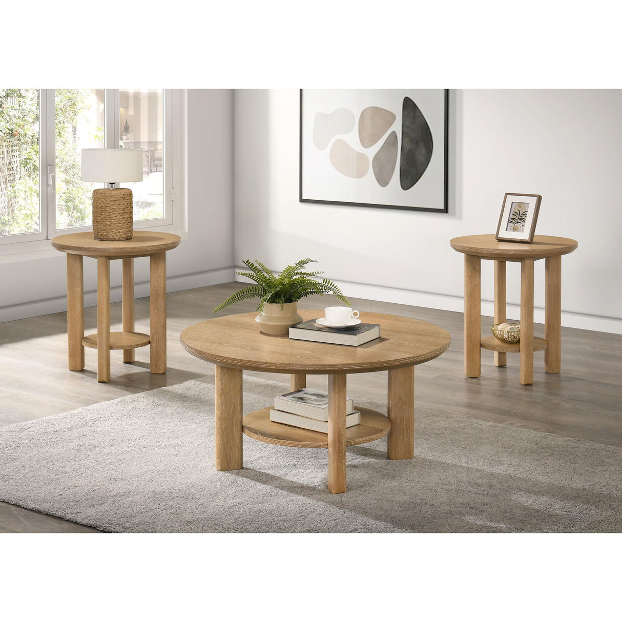 Coaster Furniture Ottowa 706298-S3 3-piece Round Wood Coffee Table Set - Light Oak IMAGE 2