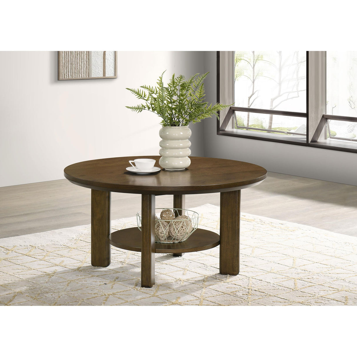 Coaster Furniture Ottowa 706308 35-inch Round Wood Coffee Table - Brown IMAGE 2