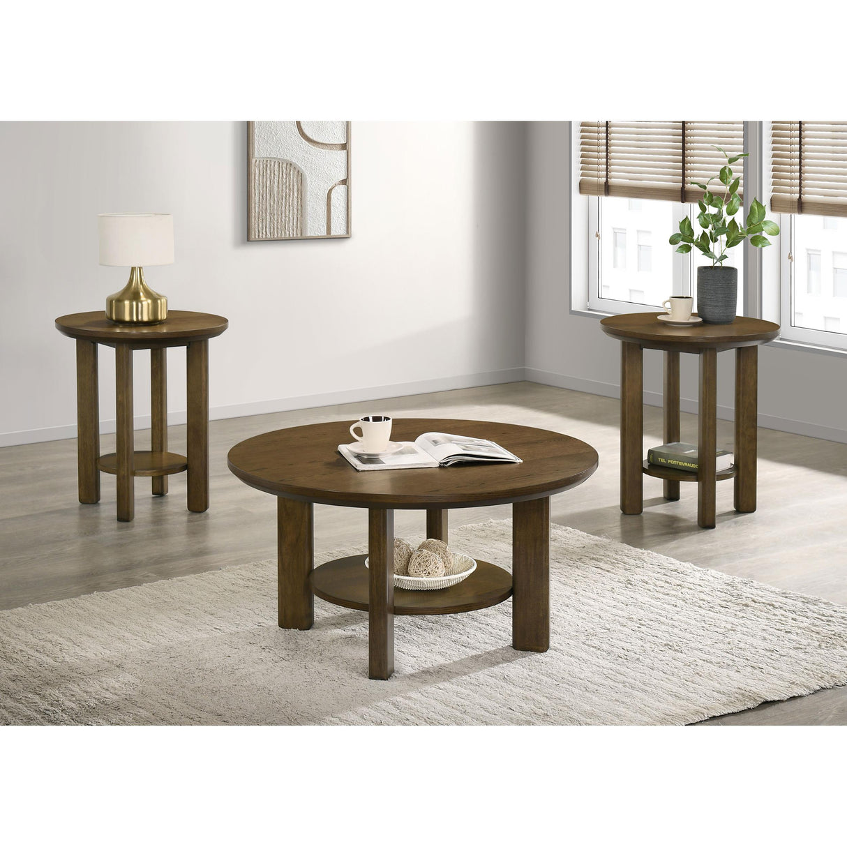 Coaster Furniture Ottowa 706308-S3 3-piece Round Wood Coffee Table Set - Brown IMAGE 2