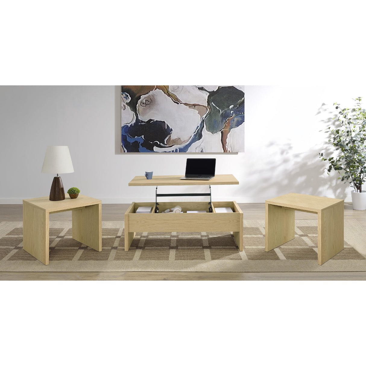 Coaster Furniture Canoga 706348-S3 3-piece Lift Top Cocktail Coffee Table Set - Light Oak IMAGE 2