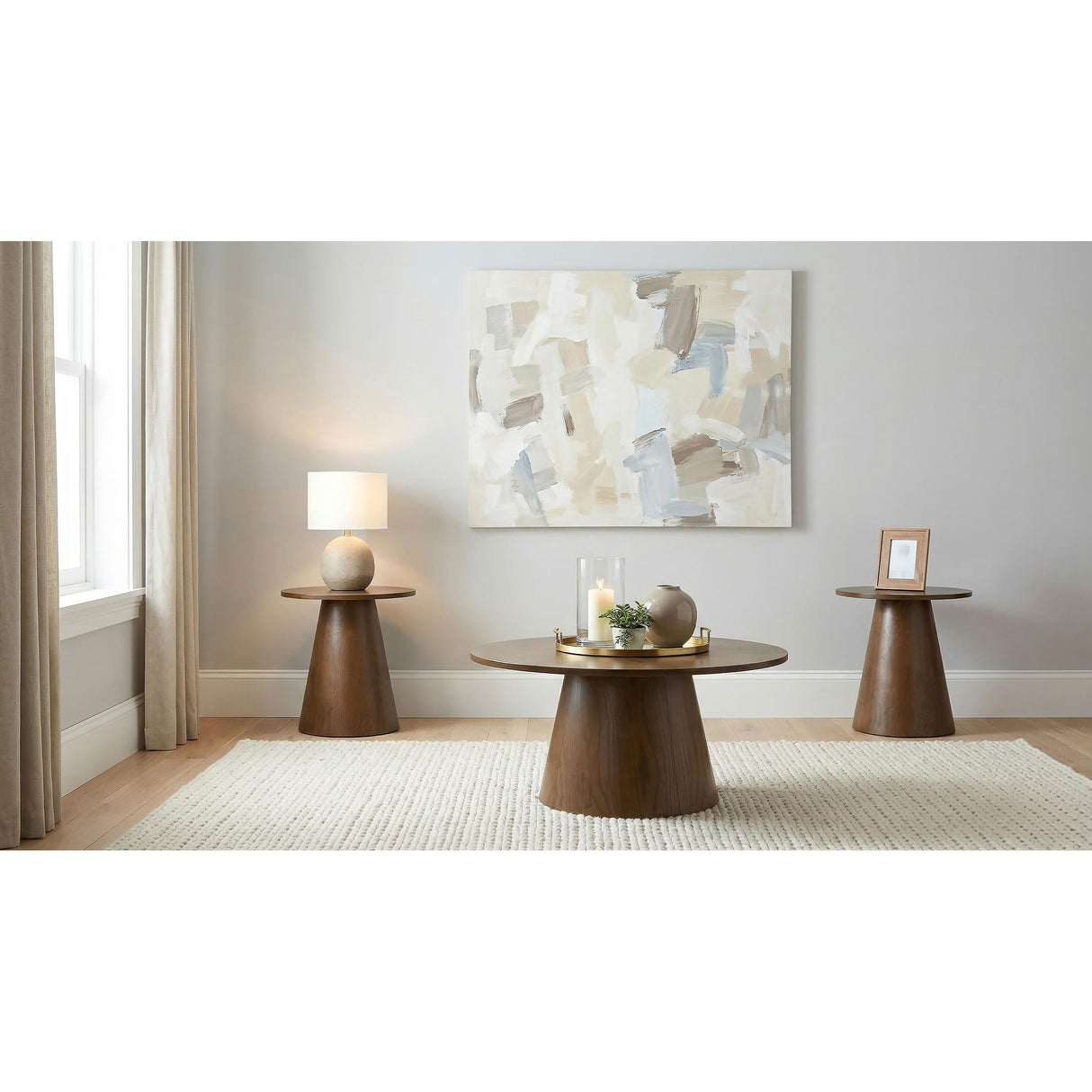 Coaster Furniture Franklin 706438-S3 3-piece Round Pedestal Coffee Table Set - Dark Brown IMAGE 2