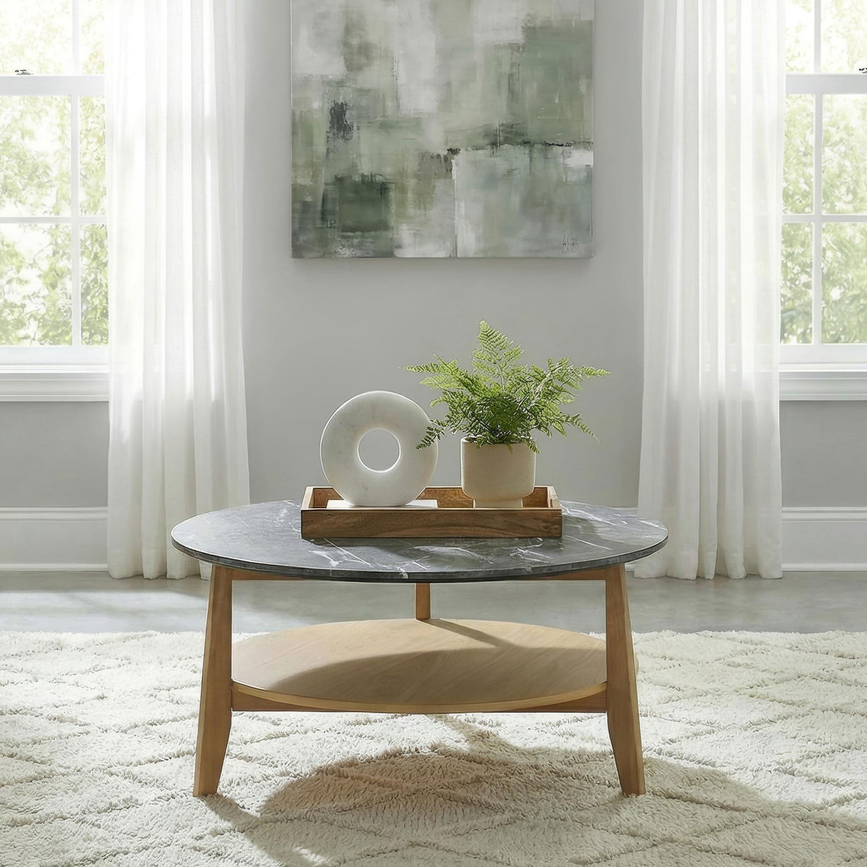 Coaster Furniture Bradley 706448 Round SmartTop Coffee Table - Grey/Natural IMAGE 4
