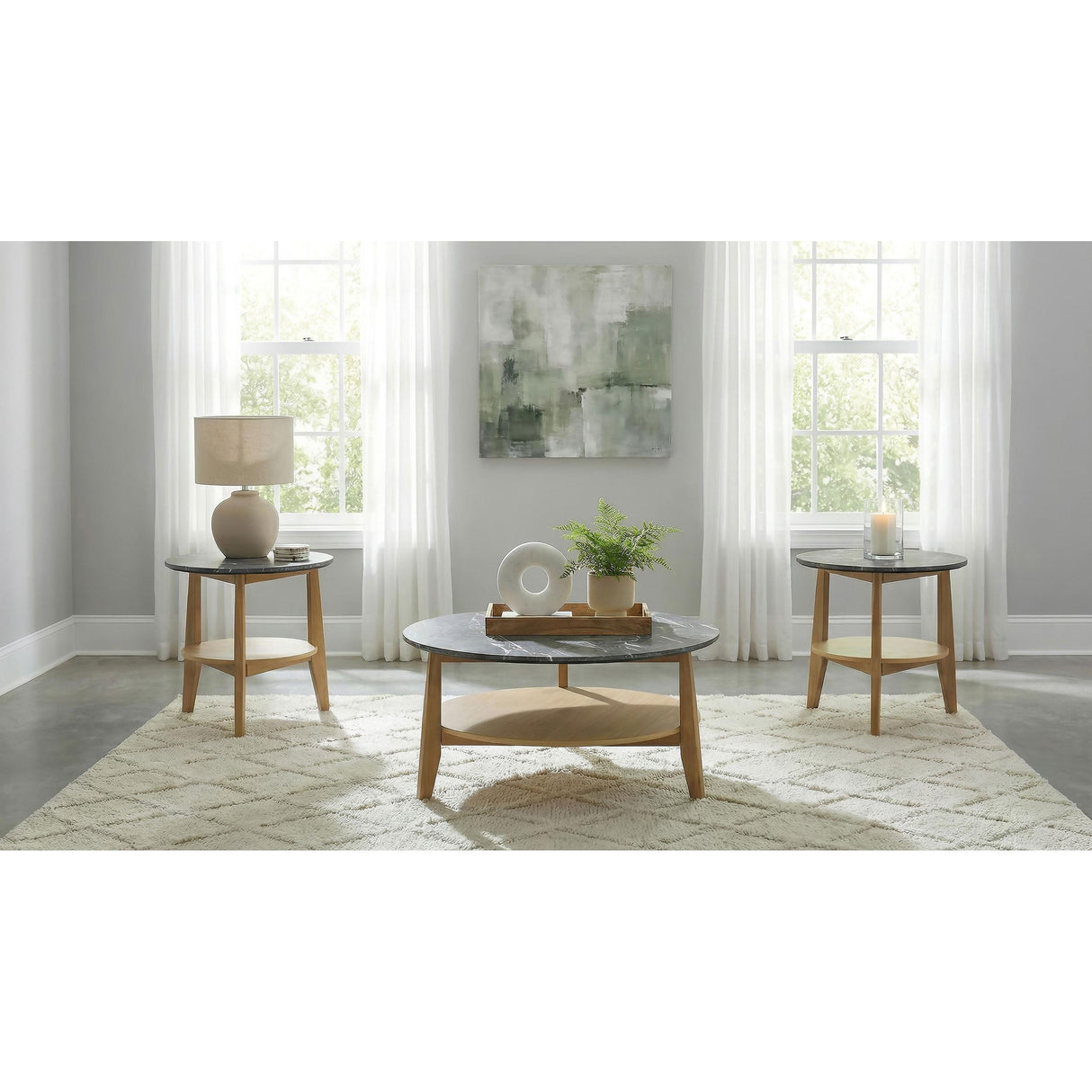 Coaster Furniture Bradley 706448-S3 3-Piece Round SmartTop Coffee Table Set - Grey/Natural IMAGE 2