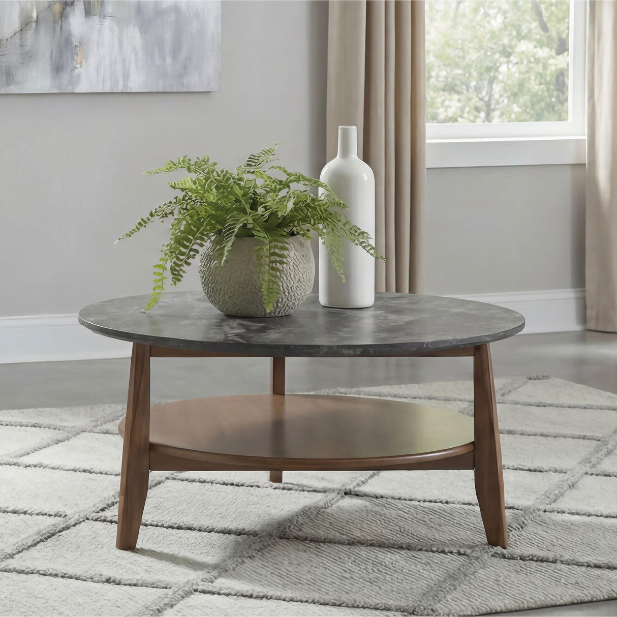 Coaster Furniture Bradley 706458 Round SmartTop Coffee Table - Smokey Grey/Brown IMAGE 4