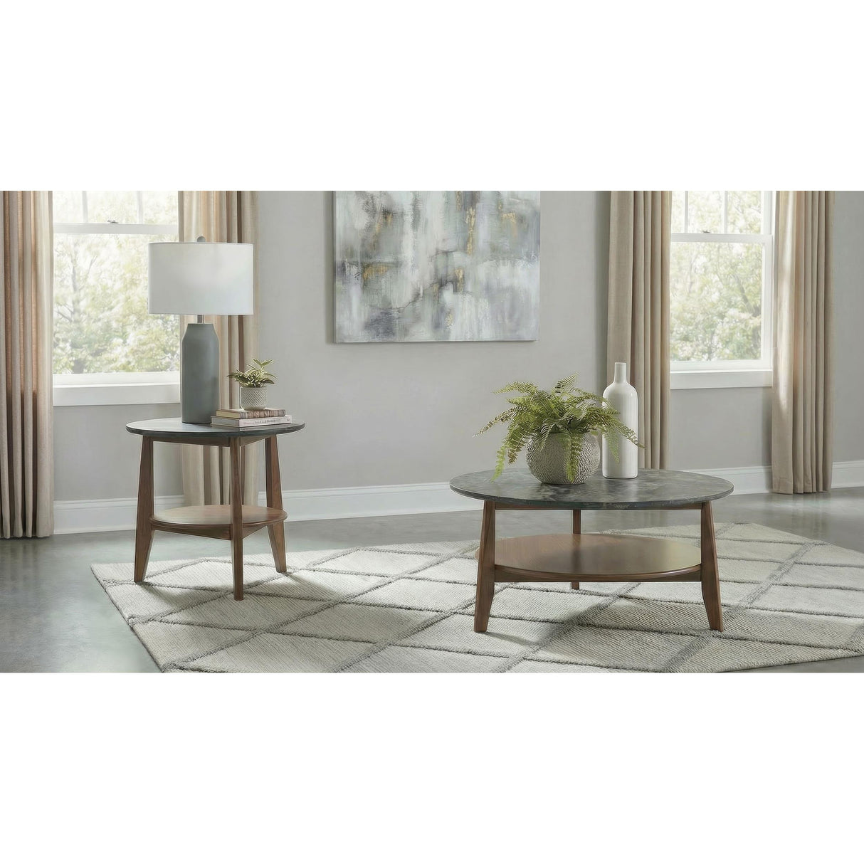 Coaster Furniture Bradley 706458-S2 2-Piece Round SmartTop Coffee Table Set Smokey and Brown - Smokey Grey/Brown IMAGE 2