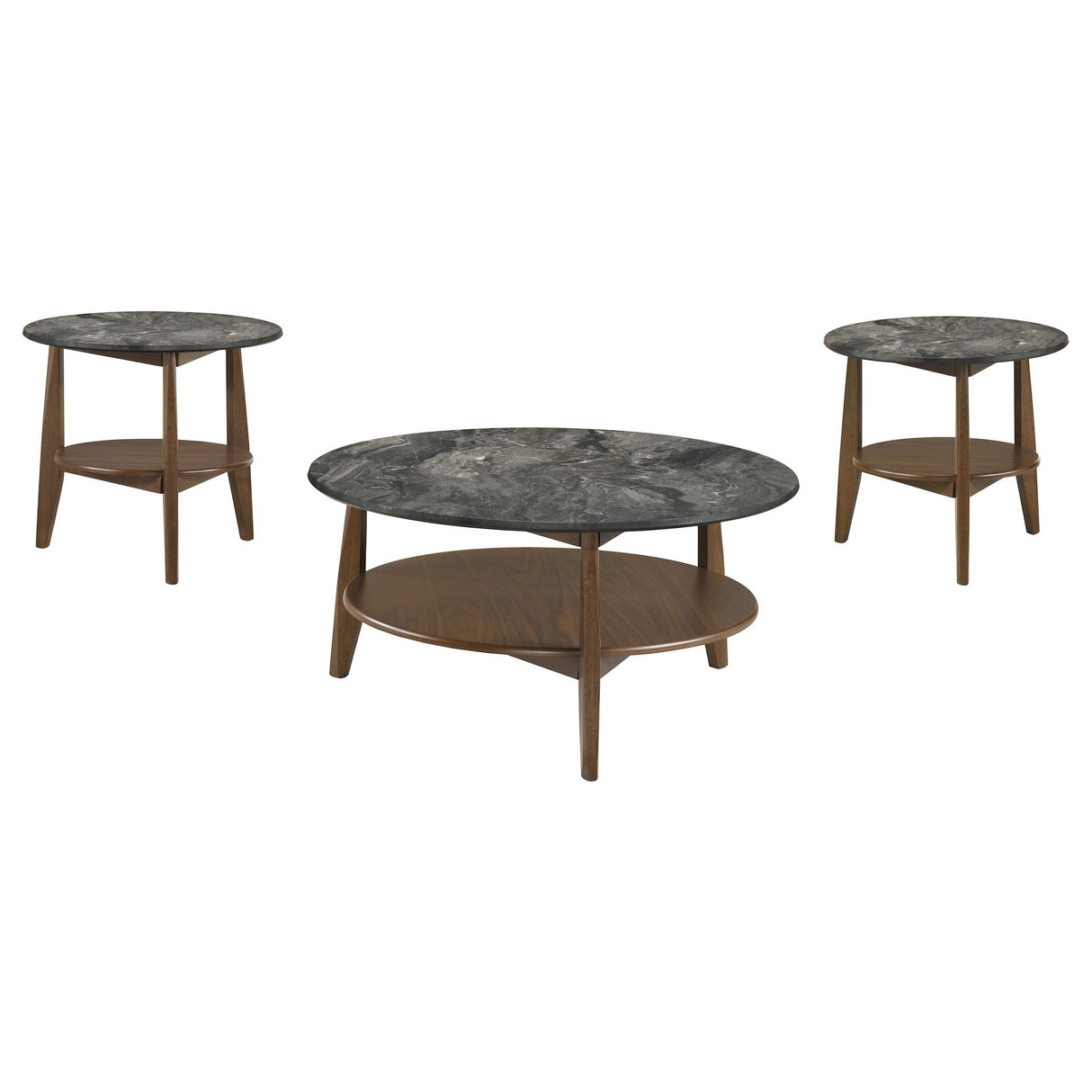 Coaster Furniture Bradley 706458-S3 3-Piece Round SmartTop Coffee Table Set Smokey and Brown - Smokey Grey/Brown IMAGE 1