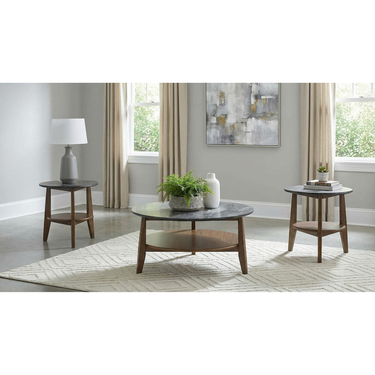 Coaster Furniture Bradley 706458-S3 3-Piece Round SmartTop Coffee Table Set Smokey and Brown - Smokey Grey/Brown IMAGE 2