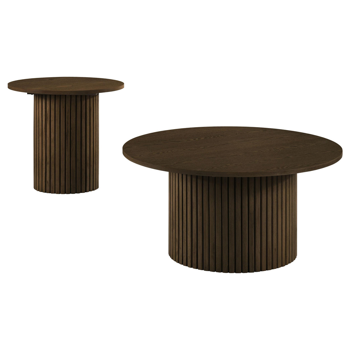 Coaster Furniture Hamlyn 706518-S2 2-piece Round Fluted Coffee and End Table Set - Walnut IMAGE 1