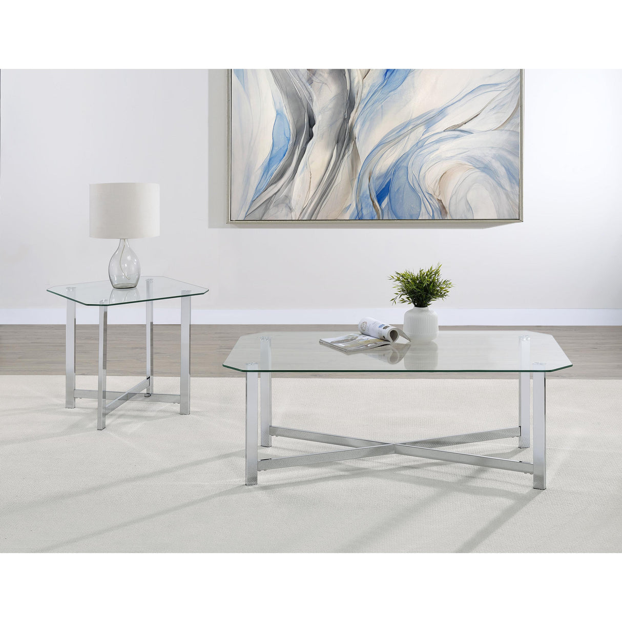 Coaster Furniture Cronin 706567 Square Tempered Glass Top End Table - Chrome IMAGE 7