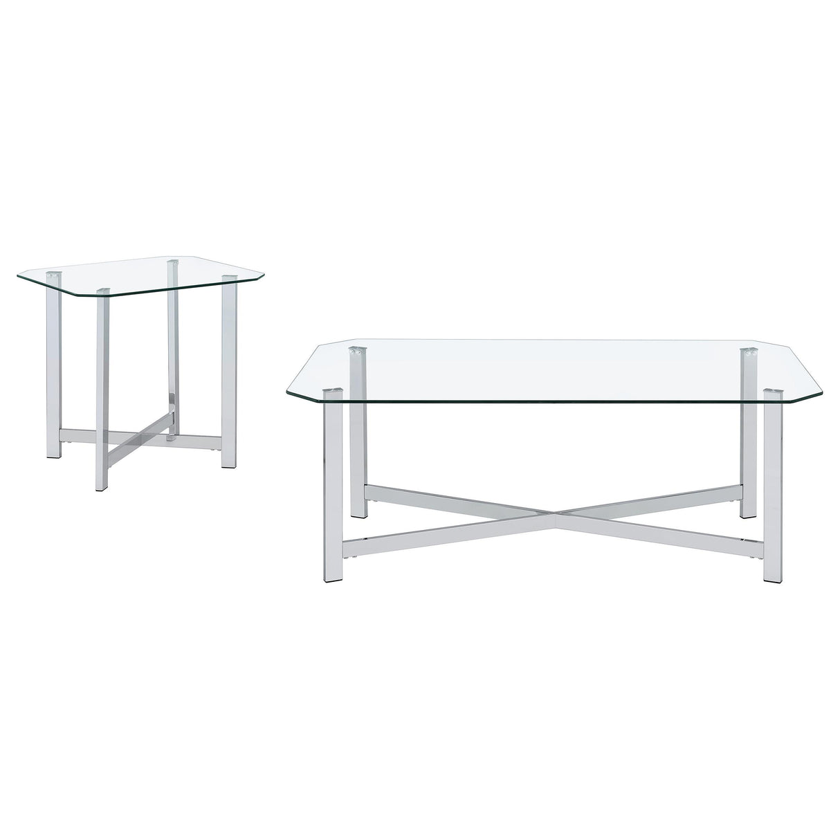 Coaster Furniture Cronin 706568-S2 2-piece Tempered Glass Top Coffee Table Set - Chrome IMAGE 1
