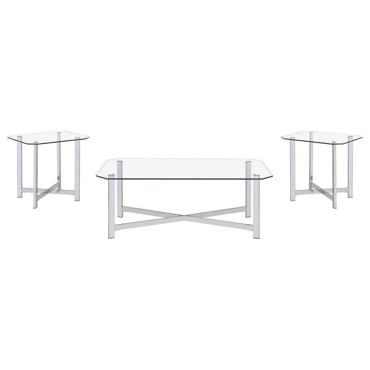 Coaster Furniture Cronin 706568-S3 3-piece Tempered Glass Top Coffee Table Set - Chrome IMAGE 1