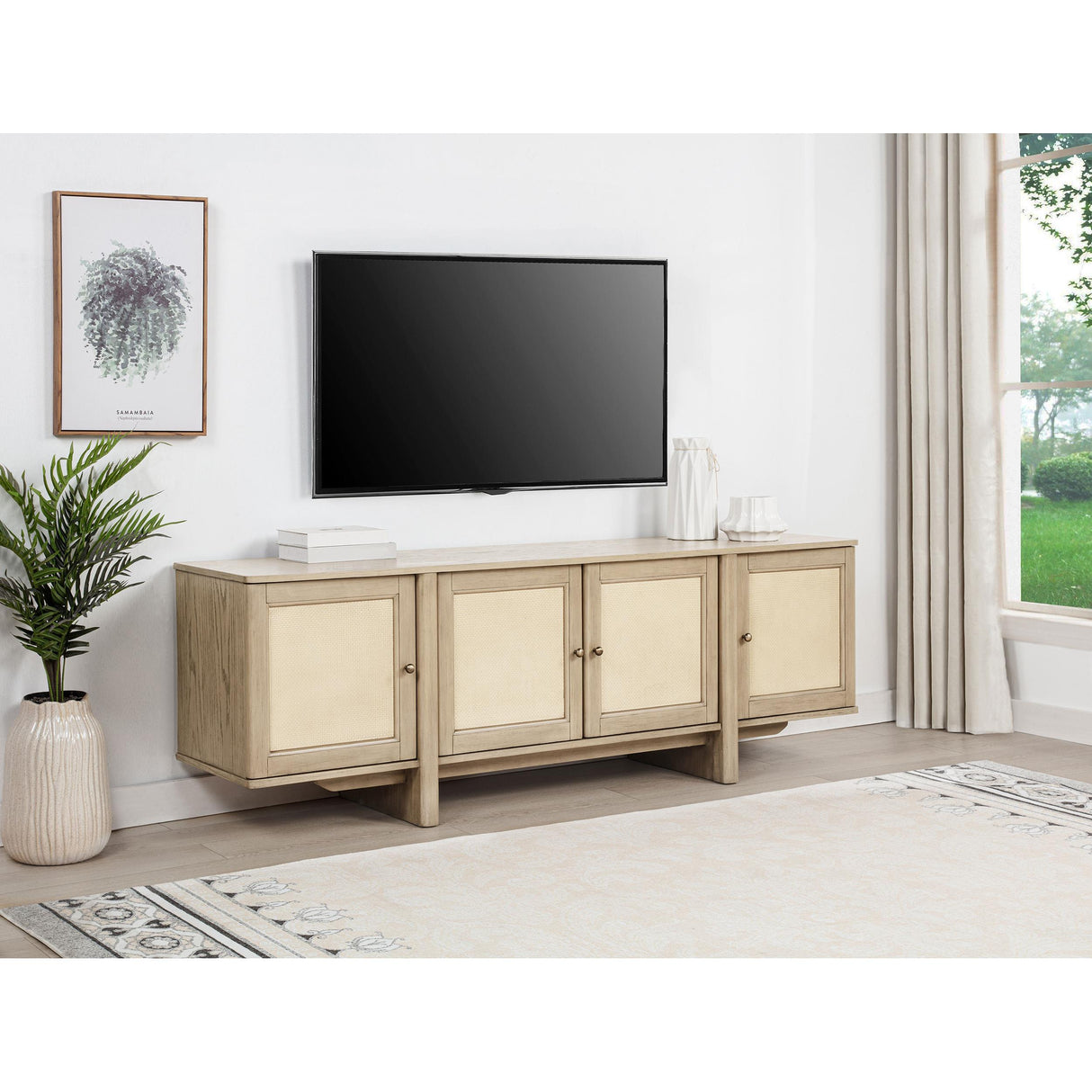 Coaster Furniture Kailani 706583 79-inch 4-door Cane TV Stand Media Console - Beige Oak IMAGE 2