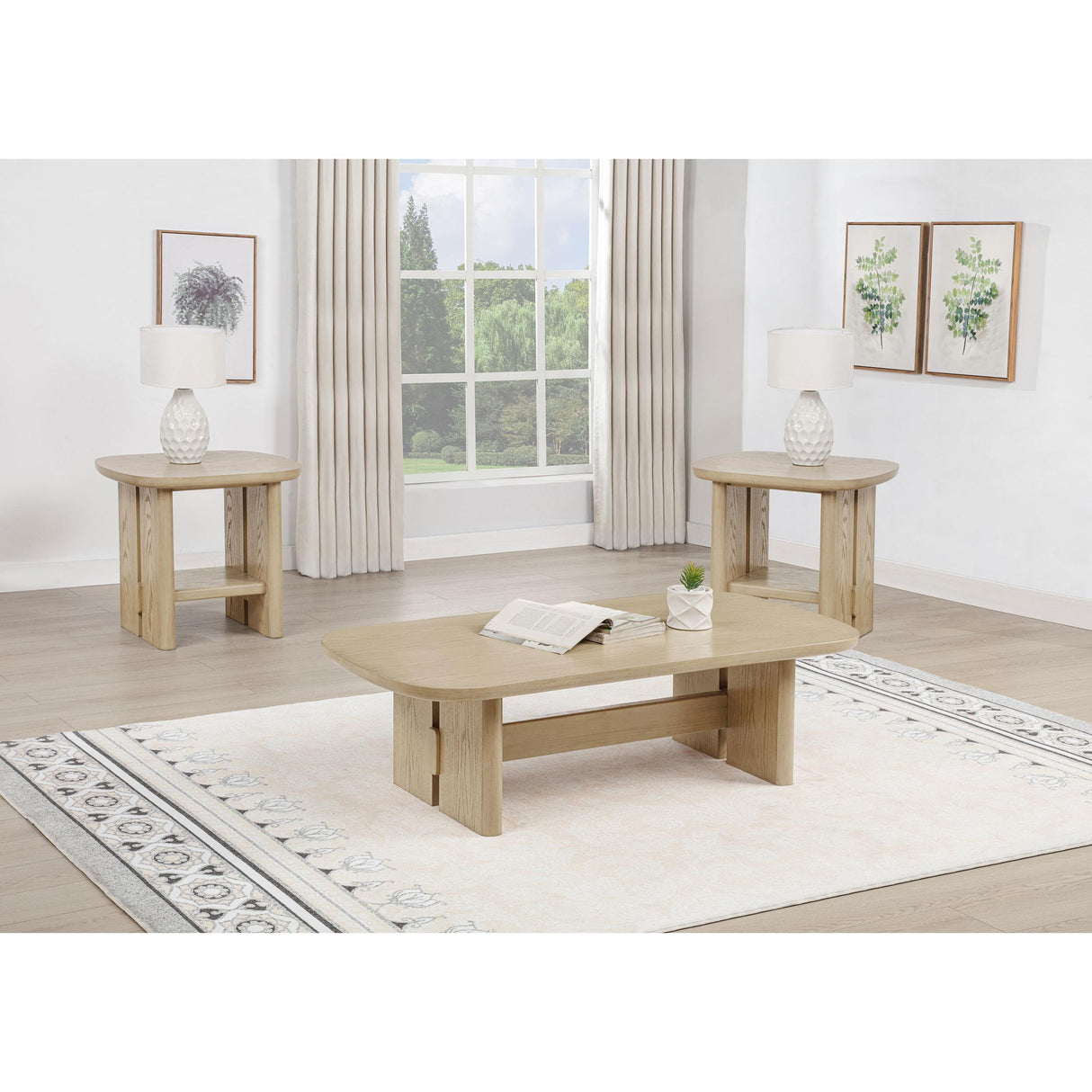 Coaster Furniture Kailani 706588-S3 3-piece Coastal Coffee and End Table Set - Beige Oak IMAGE 2