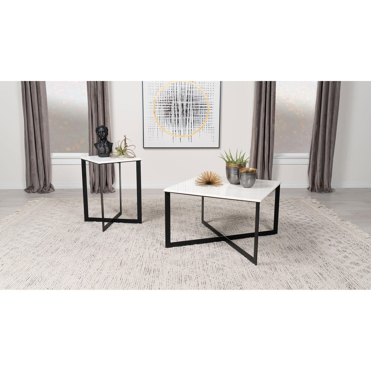 Coaster Furniture Tobin 707698-S2 2-piece Marble Top Coffee and End Table Set - White IMAGE 2