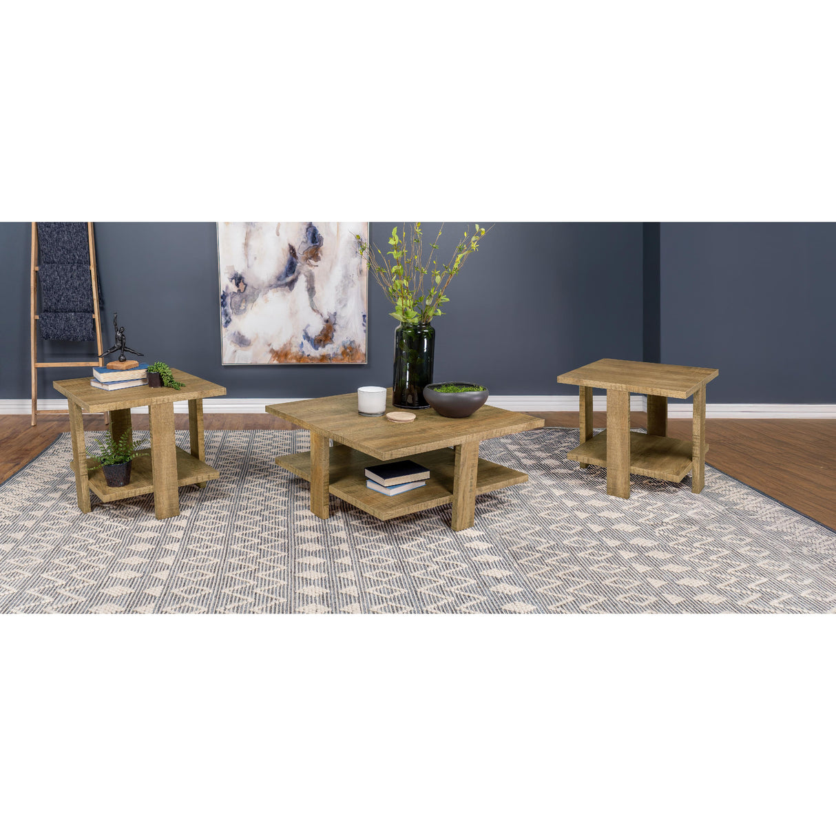 Coaster Furniture Dawn 707718-S3 3-piece Round Coffee and End Table Set - Mango Brown IMAGE 2