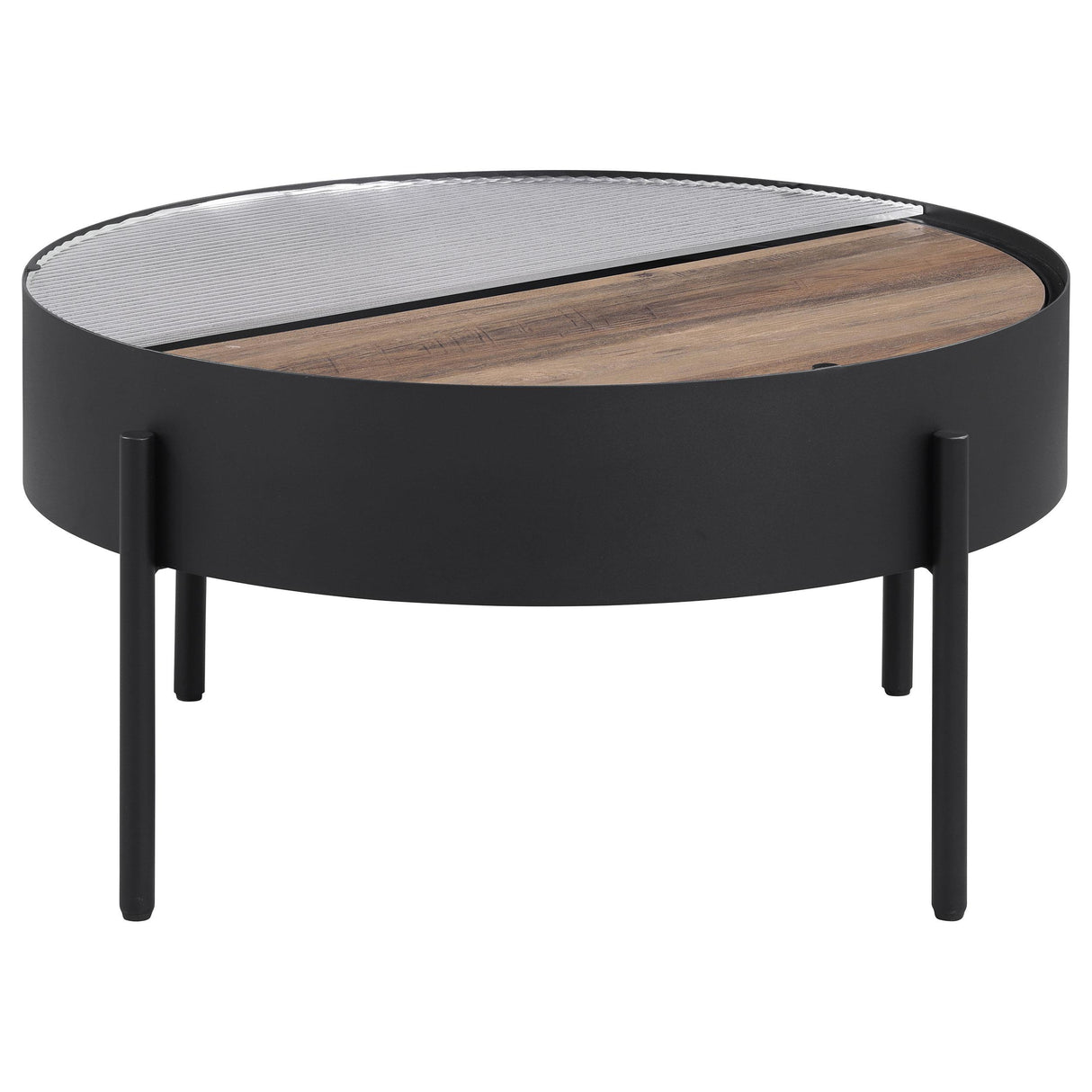 Coaster Furniture Ozella 707898 Round Coffee Table with Hidden Storage - Sandy Black IMAGE 4